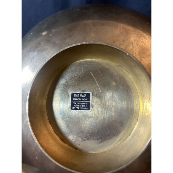 Brass Cloisonné Centerpiece Plate Dish Bowl Birds Vines Turquoise Vintage India - Picture 12 of 16